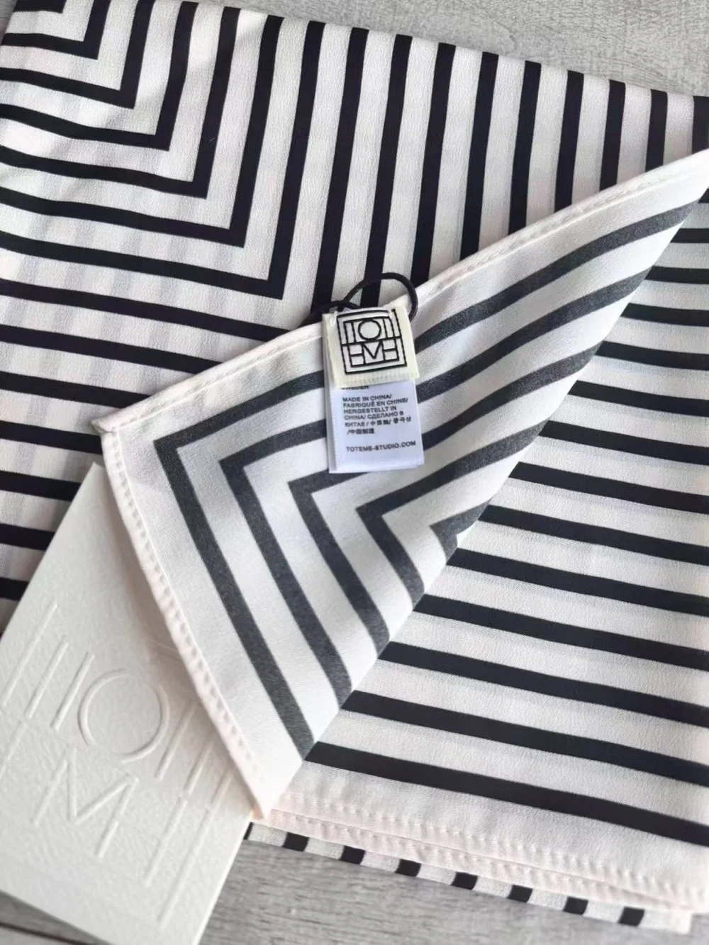 TOTEME Black White Geometric Stripe Silk Square Scarf 22 Inch